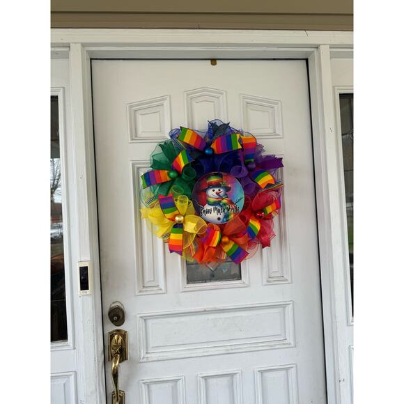 LGBTQ Snow Much Pride Rainbow Snowman Ribbon Christmas Garland Holiday Decor - Picture 12 of 12